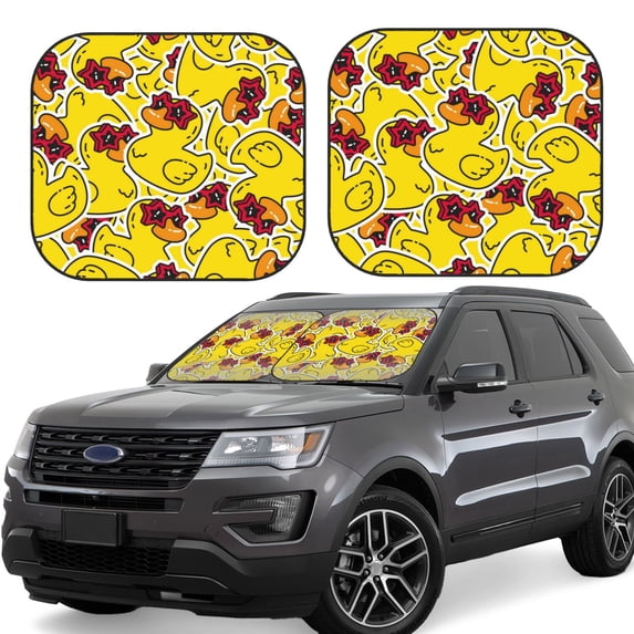 Kll Duck With Star Sunglasses Windshield Sun Shade 2-Piece Foldable Car Front Window Sunshade For Most Sedans Suv Truck - Auto Sun Blocker Visor Protector Blocks Max Uv Rays - Medium