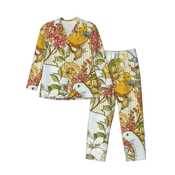 Kll Ducks And Flowers Sleepwear Mens Flannel Pajamas,Long Cotton Pj Set