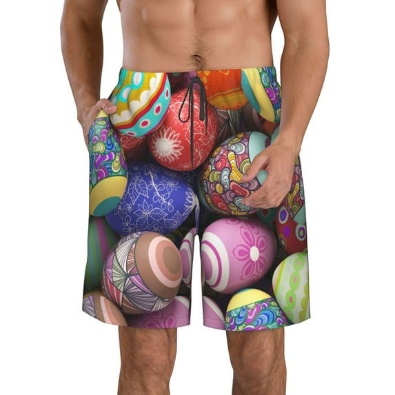 Kll Easter Eggs1 Men'S Casual Summer Beach Shorts Hawaiian Shorts With Pockets-Medium