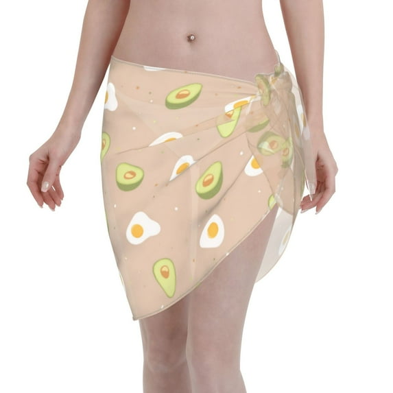Kll Egg And Avocado Print Women'S Sarong Coverups Short Bathing Suit Wrap Skirt Beach Wrap Swimsuit Cover Ups