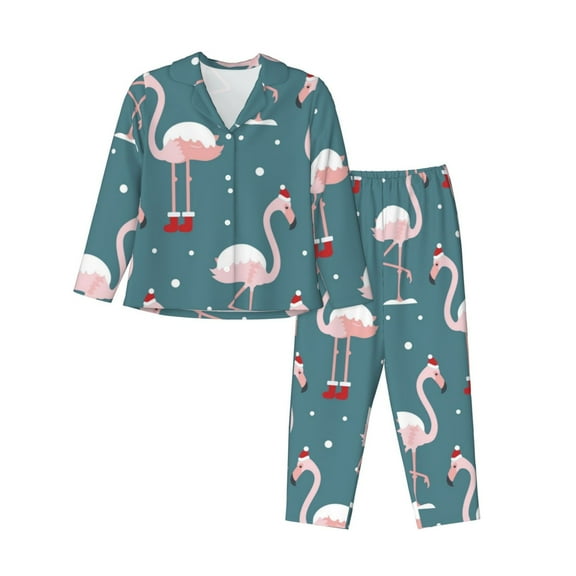Kll Elegant Flamingo Print Women'S Long Sleeve Pajamas With Pants Sleepwear Loungewear 2 Set-Small
