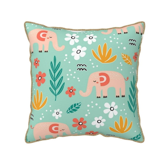 Kll Elephant And Flowers Decorative Throw Pillow Covers Velvet Soft For Couch Sofa Bedroom Living Room Outdoor -18"X18"