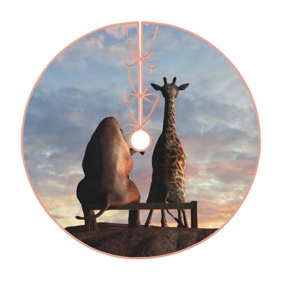 Kll Elephant Giraffe On A Mountain Top Sunset Christmas Tree Skirt 30",Party Decorations Farmhouse For Christmas Decorations Holiday Party