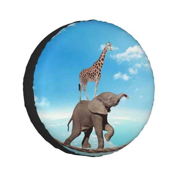 Kll Elephant Giraffe Overcomes Fear By Walking On High Rope Tire Cover,Universal Wheel Tire Cover For Trailer, Rv, Suv, Truck,Camper And Many Vehicle,(17 Inch)