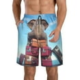 thumbnail image 1 of Kll Elephant Sits On A Stack Of Luggages Ocean Men'S Casual Summer Beach Shorts Hawaiian Shorts With Pockets-Small, 1 of 9