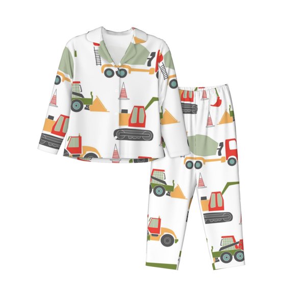 Kll Excavator Print Women'S Long Sleeve Pajamas With Pants Sleepwear Loungewear 2 Set-Medium