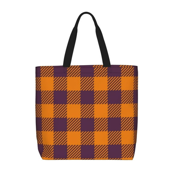 Kll Fall Buffalo Plaid Pattern Aesthetic Tote Bag For Women Beach Bag Shopping Bags Shoulder Bag Reusable Grocery Bags