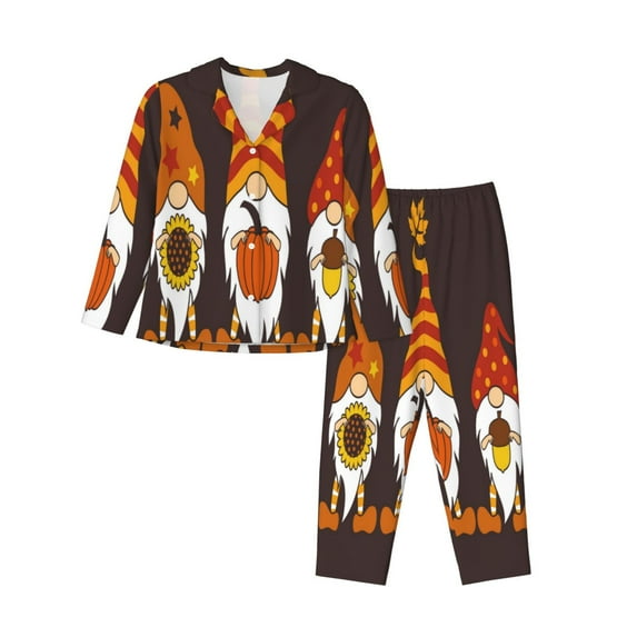 Kll Fall Gnomes Print Women'S Long Sleeve Pajamas With Pants Sleepwear Loungewear 2 Set-Small