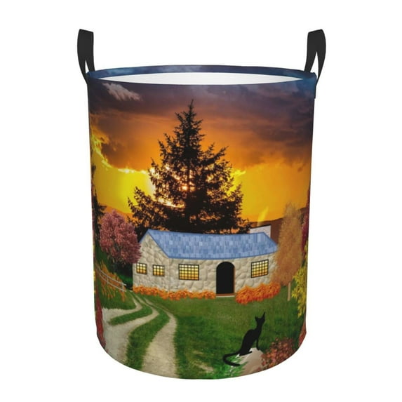 Kll Fall Village Scenery Waterproof Foldable Laundry Hamper Bucket With Handles For Storage Bin,Kids Room,Home Organizer (Medium)