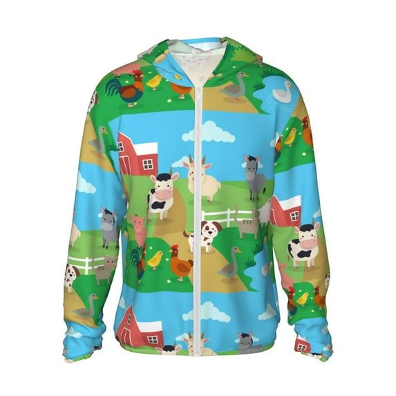 Kll Farm Animals Print Men'S Women’s Upf 50+ Sun Protection Outdoor Hoodie Jacket Long Sleeve Fishing Hiking Performance Shirt- 3x-Large