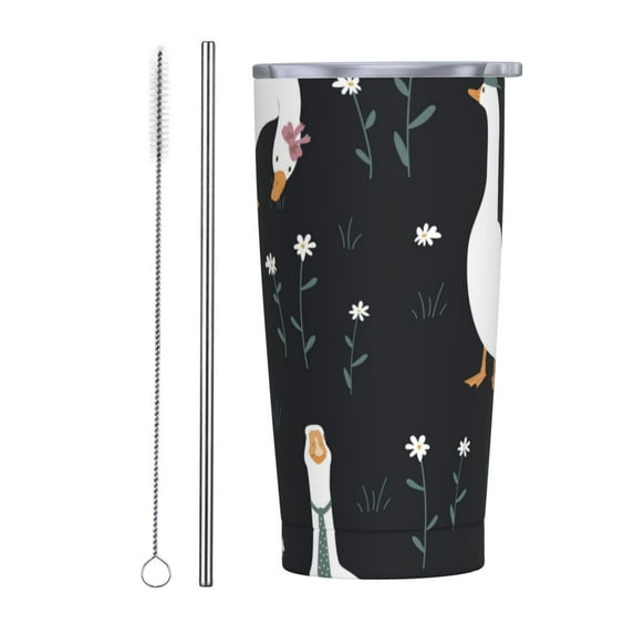 Kll Fashionable Goose Stainless Steel Vacuum Insulated Coffee Cup 20 Oz Insulated Travel Mug Water Cup With Leak-Proof Straw Lid & Flip Lid,1 Metal Straws,1 Cleaning Brush