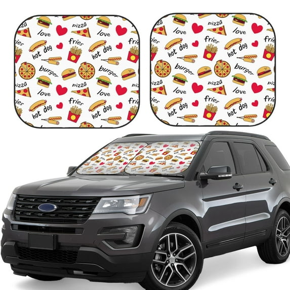 Kll Fast Food Windshield Sun Shade 2-Piece Foldable Car Front Window Sunshade For Most Sedans Suv Truck - Auto Sun Blocker Visor Protector Blocks Max Uv Rays - Large
