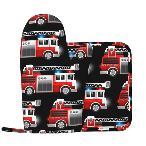 Kll Fire And Rescue Truck Oven Gloves And Pot Holders Grill Gloves - Oven Gloves And Pot Holders, Non-Slip Cooking Gloves With Recycled Pads