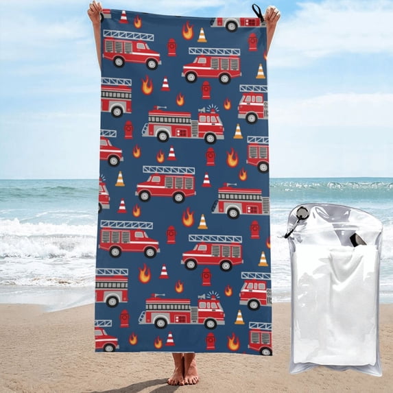 Kll Fire Truck 1 Microfiber Beach Towel Fast Drying,Extra Large 27.5"X55" Sand Free Beach Towel Super Lightweight Towels