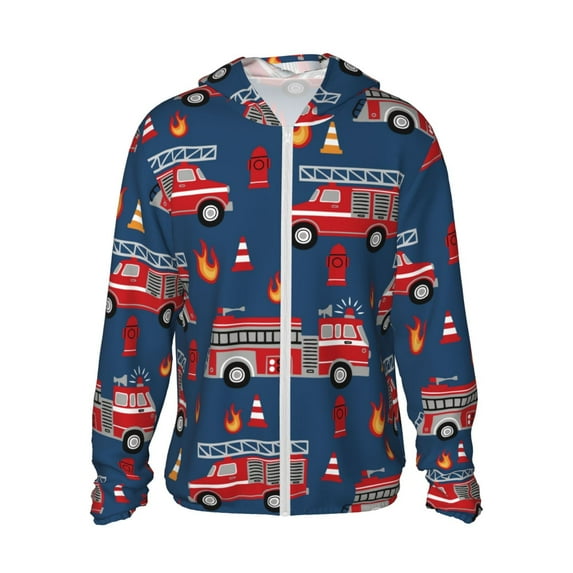 Kll Fire Truck 1 Print Men'S Women’s Upf 50+ Sun Protection Outdoor Hoodie Jacket Long Sleeve Fishing Hiking Performance Shirt- 3x-Large