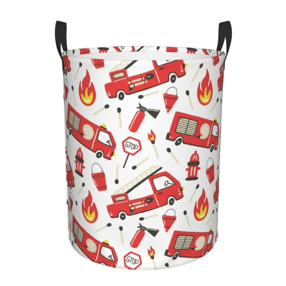 Kll Fire Truck Waterproof Foldable Laundry Hamper Bucket With Handles For Storage Bin,Kids Room,Home Organizer (Medium)