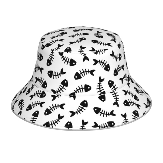 Kll Fish Bone Bucket Hat for Women Men Packable Travel Beach Sun Hat Outdoor Rave Accessories Reflective Fisherman Cap