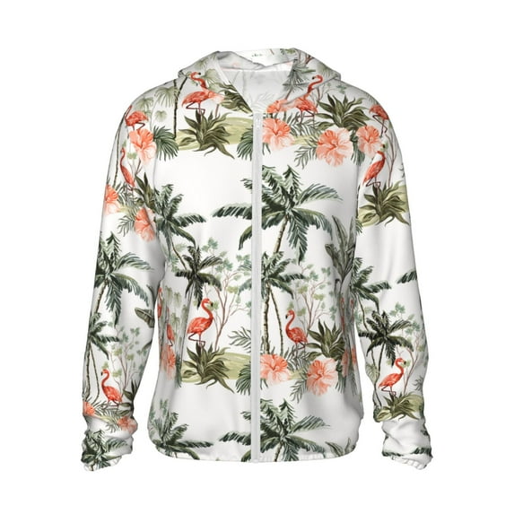 Kll Flamingo Palm Trees Print Men'S Women’s Upf 50+ Sun Protection Outdoor Hoodie Jacket Long Sleeve Fishing Hiking Performance Shirt- Medium
