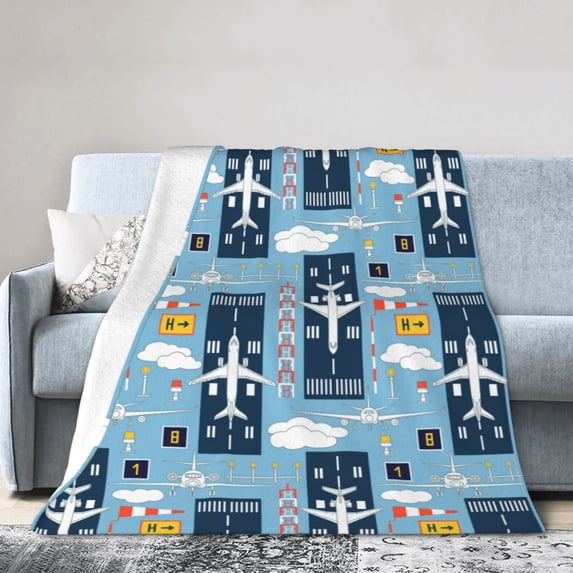 Kll Fleece Blanket Plush Throw Blanket Airplanes And Aviation Signs,Soft Fuzzy Cozy Flannel Blanket For Couch Sofa Bed.(60"X50")