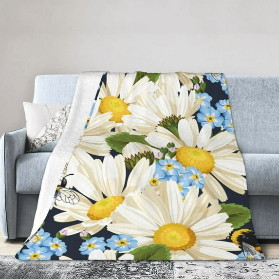 Kll Fleece Blanket Plush Throw Blanket Bees Collecting Nectar,Soft Fuzzy Cozy Flannel Blanket For Couch Sofa Bed.(60"X50")
