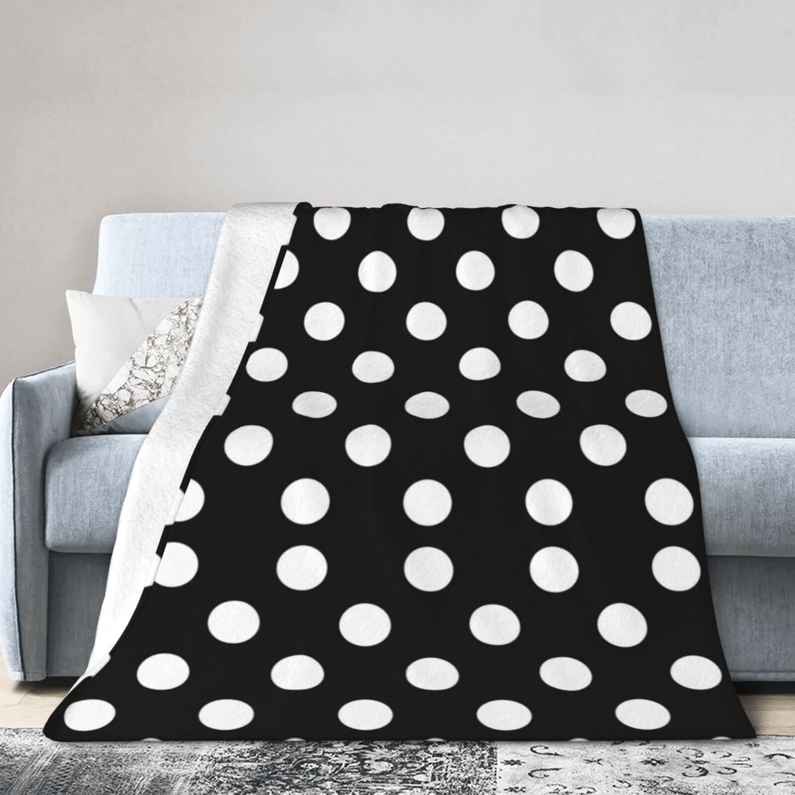 Vintage Black White Polka dot Pattern Print Blanket