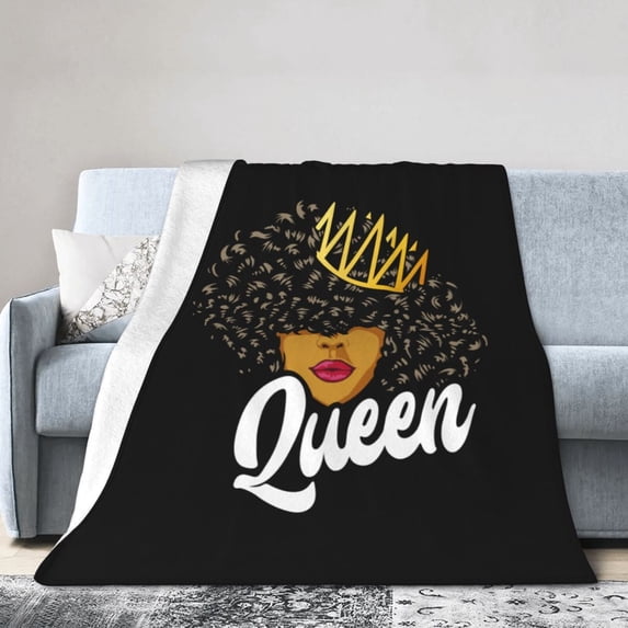 Kll Fleece Blanket Plush Throw Blanket Black Woman With Crown Character,Queen Girl,Soft Fuzzy Cozy Flannel Blanket For Couch Sofa Bed.(60"X50")