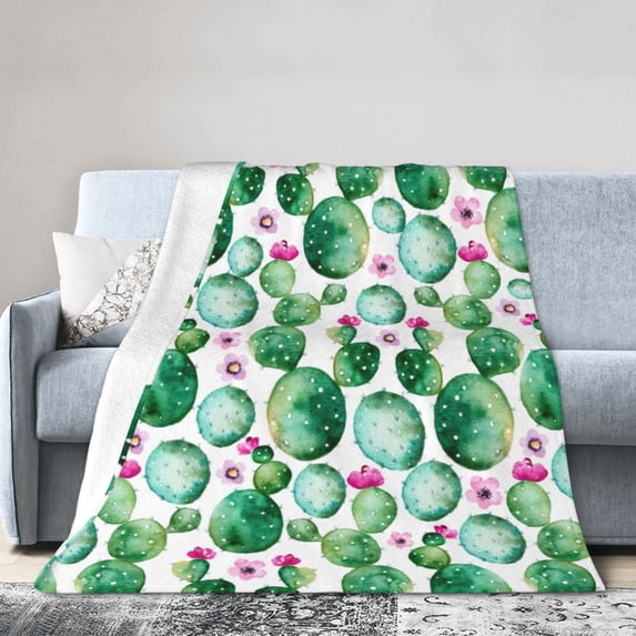 Kll Fleece Blanket Plush Throw Blanket Cactus Plants,Soft Fuzzy Cozy Flannel Blanket For Couch Sofa Bed.(80"X60")