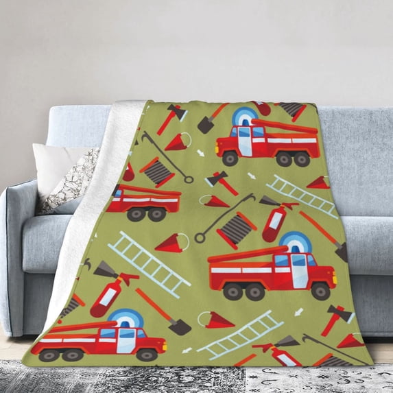 Kll Fleece Blanket Plush Throw Blanket Cartoon Fire Truck,Soft Fuzzy Cozy Flannel Blanket For Couch Sofa Bed.(60"X50")