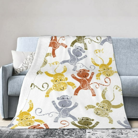 Kll Fleece Blanket Plush Throw Blanket Cartoon Monkey,Soft Fuzzy Cozy Flannel Blanket For Couch Sofa Bed.(80"X60")