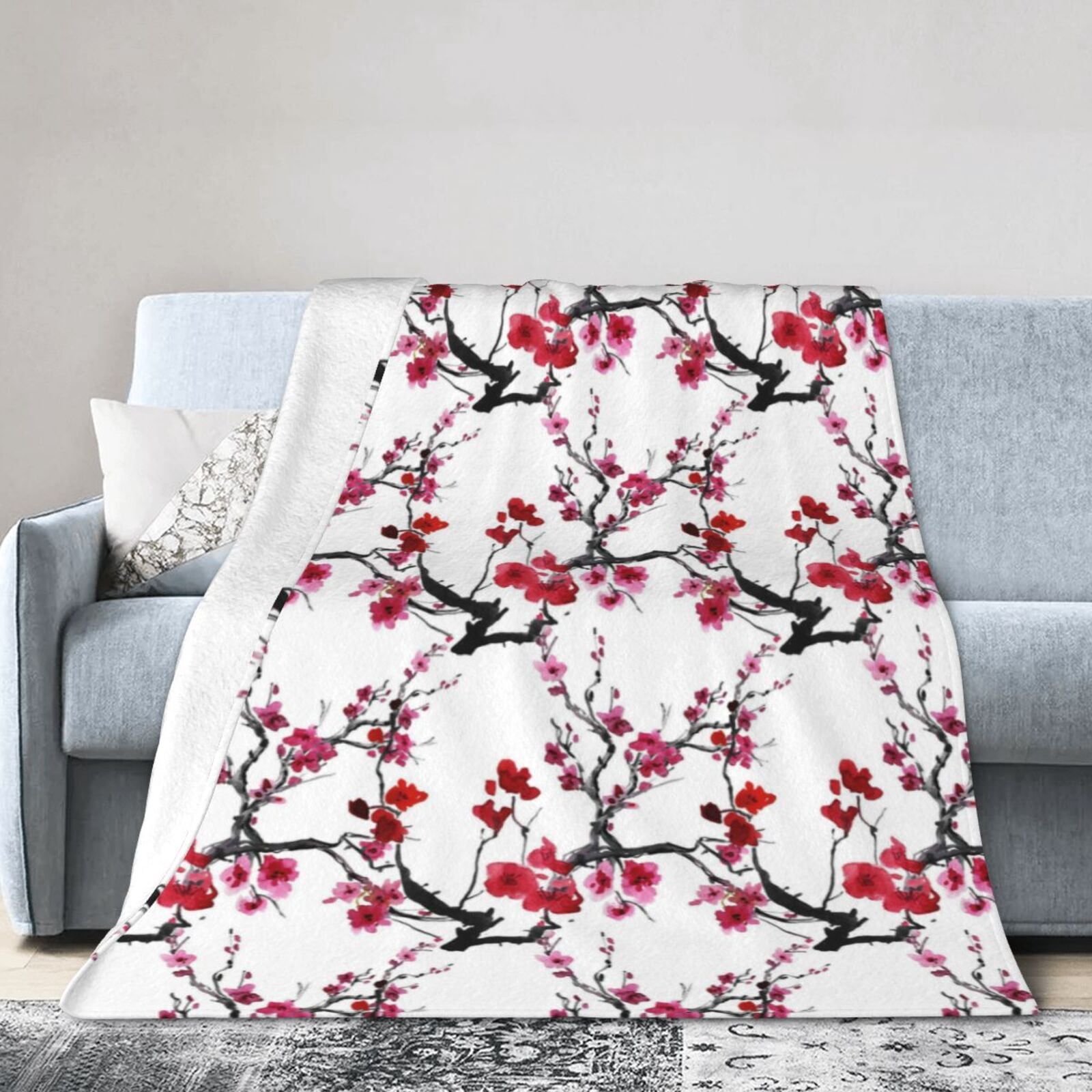 Kll Fleece Blanket Plush Throw Blanket Cherry Blossoms,Soft Fuzzy Cozy ...