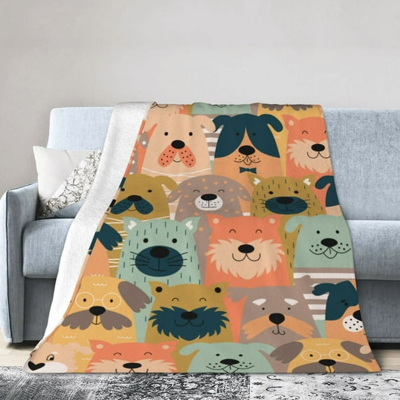 Kll Fleece Blanket Plush Throw Blanket Colorful Dogs,Soft Fuzzy Cozy Flannel Blanket For Couch Sofa Bed.(80"X60")