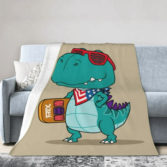 Kll Fleece Blanket Plush Throw Blanket Cool Dino Playing Skateboard,Soft Fuzzy Cozy Flannel Blanket For Couch Sofa Bed.(80"X60")