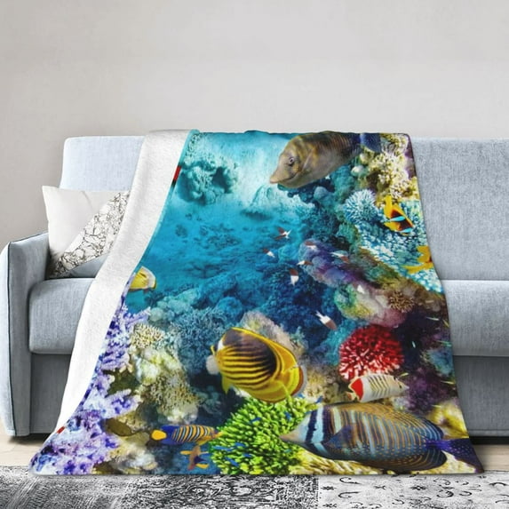 Kll Fleece Blanket Plush Throw Blanket Corals And Tropical Fish,Soft Fuzzy Cozy Flannel Blanket For Couch Sofa Bed.(80"X60")