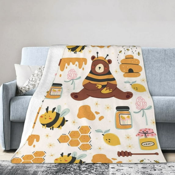 Kll Fleece Blanket Plush Throw Blanket Cute Bee Honey Jar Hive Bear,Soft Fuzzy Cozy Flannel Blanket For Couch Sofa Bed.(40"X30")