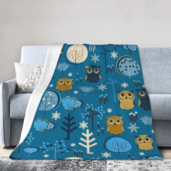 Kll Fleece Blanket Plush Throw Blanket Cute Colorful Owls And Trees,Soft Fuzzy Cozy Flannel Blanket For Couch Sofa Bed.(80"X60")