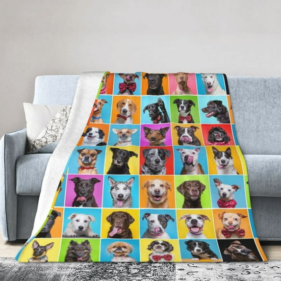 Kll Fleece Blanket Plush Throw Blanket Cute Dogs Collage,Soft Fuzzy Cozy Flannel Blanket For Couch Sofa Bed.(60"X50")