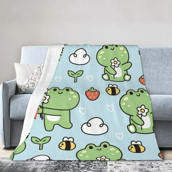 Kll Fleece Blanket Plush Throw Blanket Cute Floral Frog,Soft Fuzzy Cozy Flannel Blanket For Couch Sofa Bed.(50"X40")