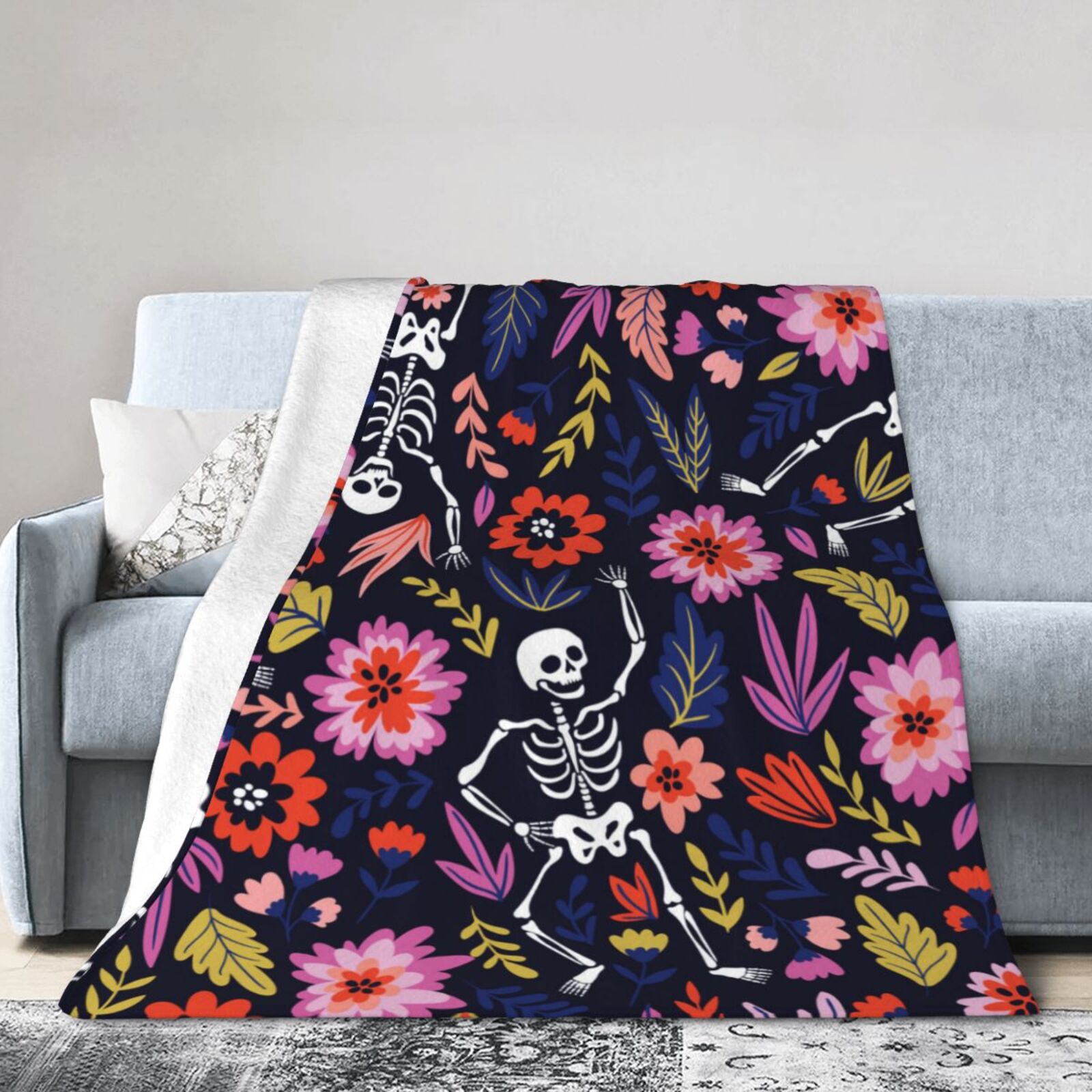 Floral Skeleton Halloween Quilted Blanket NCU0PD401 main image 0