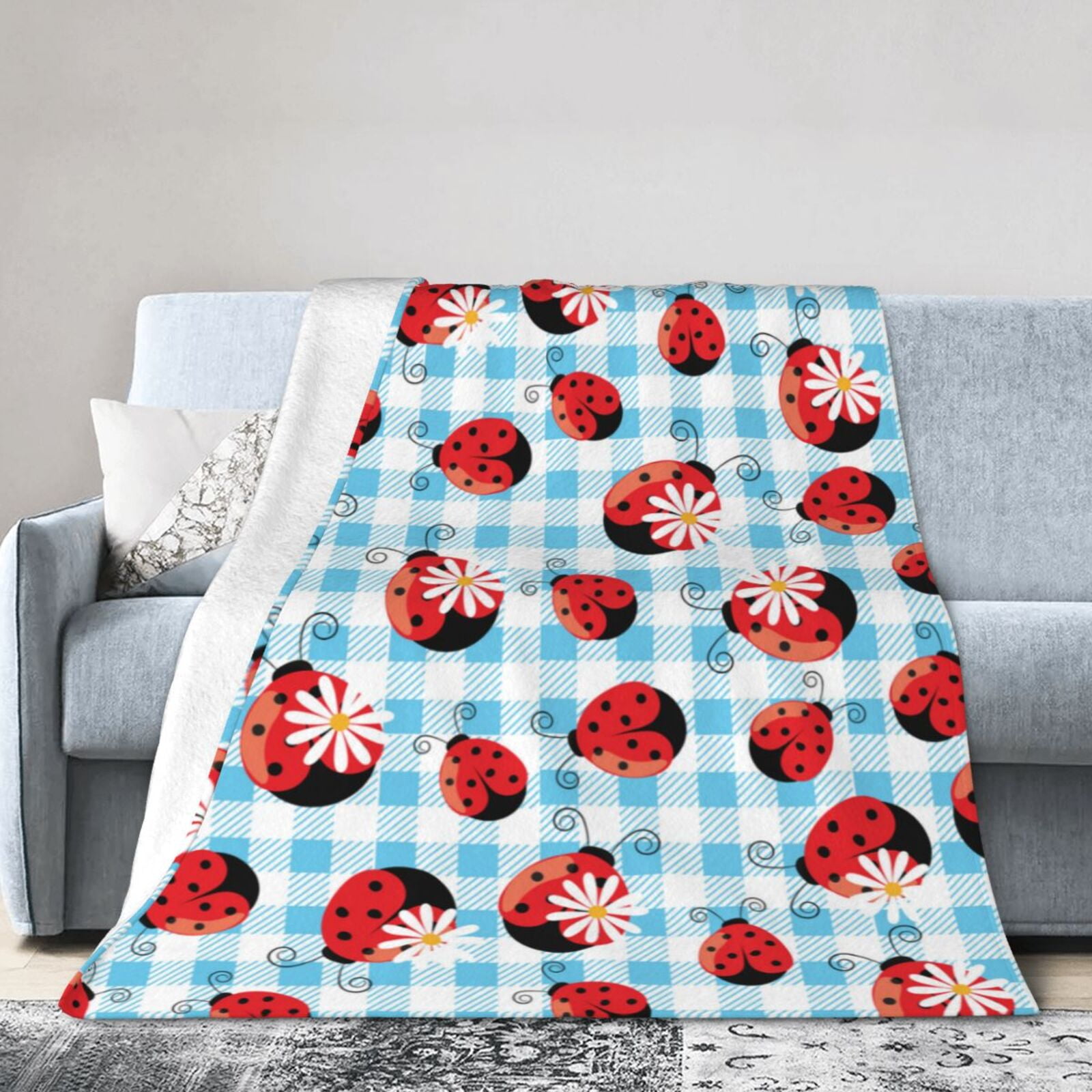 Kll Fleece Blanket Plush Throw Blanket Flowers And Lady Bugs,Soft Fuzzy ...