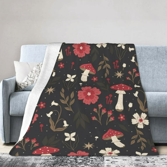 Kll Fleece Blanket Plush Throw Blanket Fly Agaric And Flowers,Soft Fuzzy Cozy Flannel Blanket For Couch Sofa Bed.(40"X30")