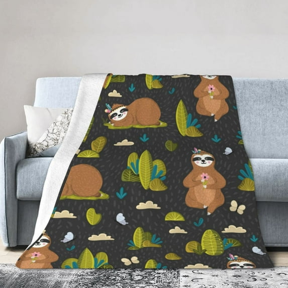 Kll Fleece Blanket Plush Throw Blanket Funny Sloths In The Forest,Soft Fuzzy Cozy Flannel Blanket For Couch Sofa Bed.(60"X50")