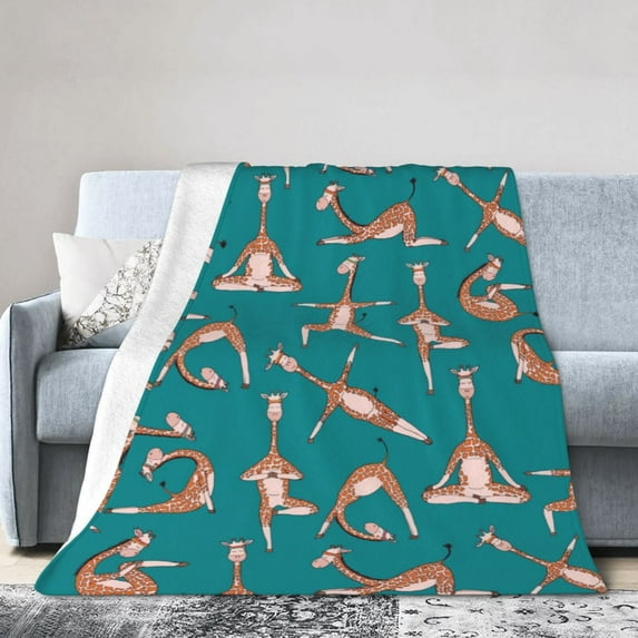 Kll Fleece Blanket Plush Throw Blanket Giraffes Doing Various Yoga,Soft Fuzzy Cozy Flannel Blanket For Couch Sofa Bed.(80"X60")