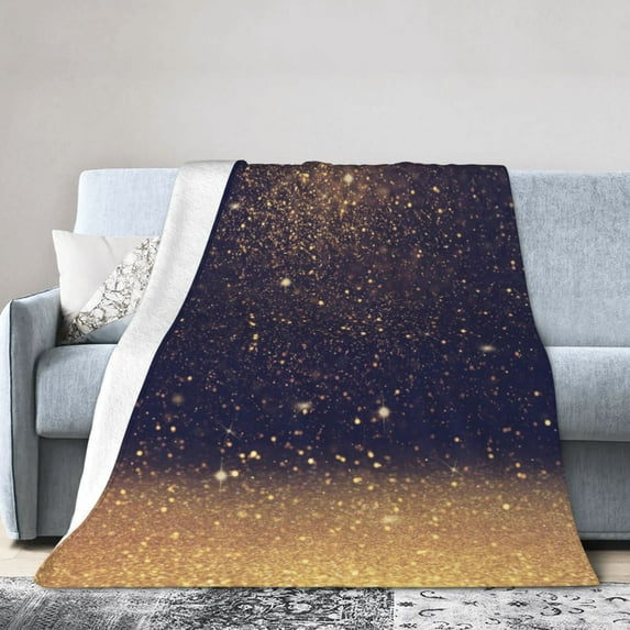 Kll Fleece Blanket Plush Throw Blanket Gold Black Glitter,Soft Fuzzy Cozy Flannel Blanket For Couch Sofa Bed.(40"X30")