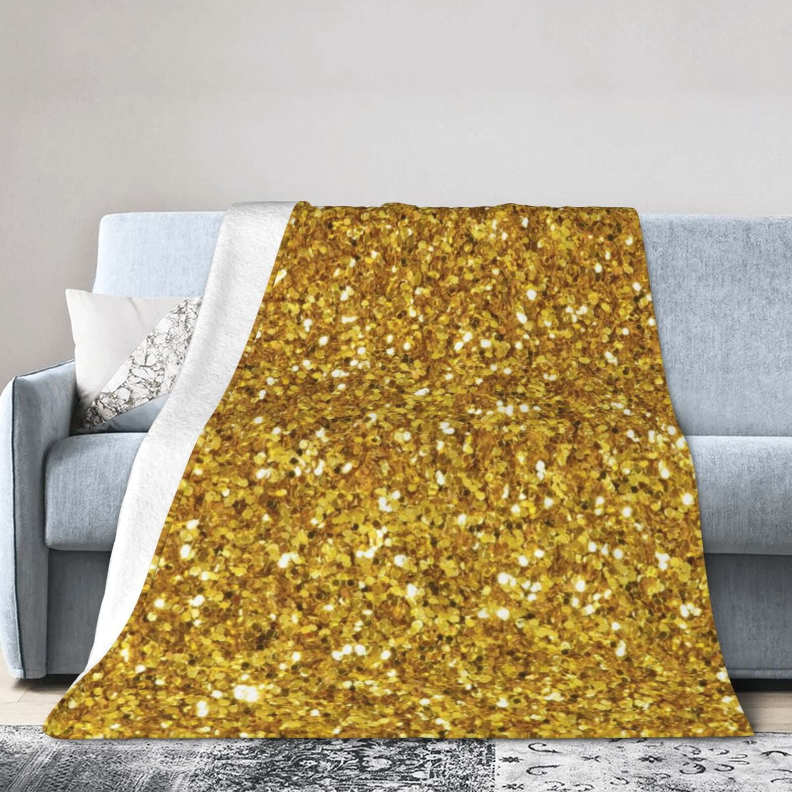 Kll Fleece Blanket Plush Throw Blanket Gold Glitter,Soft Fuzzy Cozy