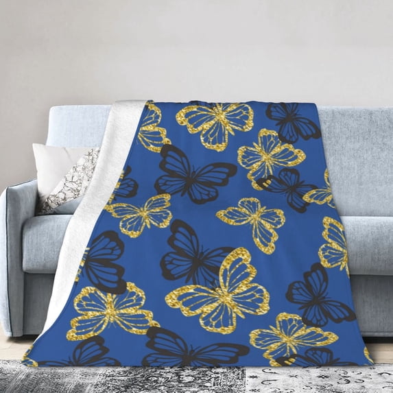 Kll Fleece Blanket Plush Throw Blanket Golden Glitter Butterflies,Soft Fuzzy Cozy Flannel Blanket For Couch Sofa Bed.(80"X60")