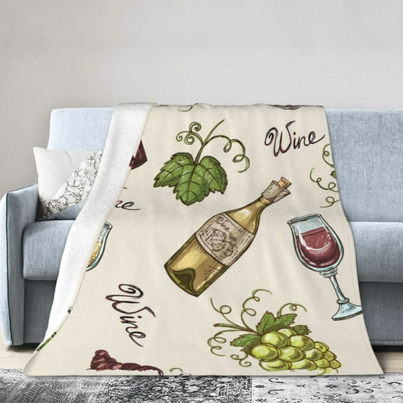 Kll Fleece Blanket Plush Throw Blanket Grapes Bbottles Wine,Soft Fuzzy Cozy Flannel Blanket For Couch Sofa Bed.(40"X30")