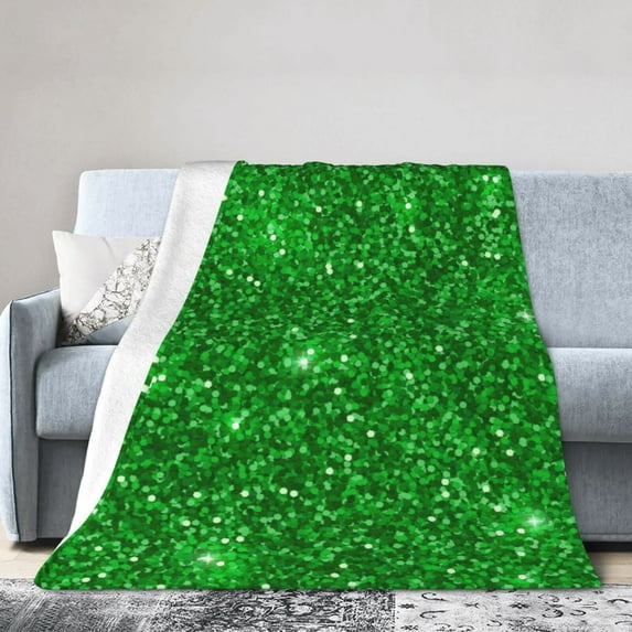 Kll Fleece Blanket Plush Throw Blanket Green Glitter,Soft Fuzzy Cozy Flannel Blanket For Couch Sofa Bed.(80"X60")