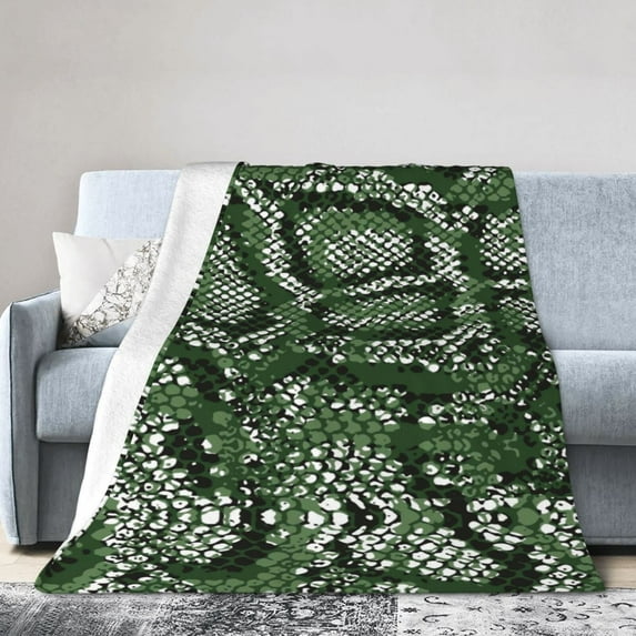 Kll Fleece Blanket Plush Throw Blanket Green Snakeskin,Soft Fuzzy Cozy Flannel Blanket For Couch Sofa Bed.(50"X40")