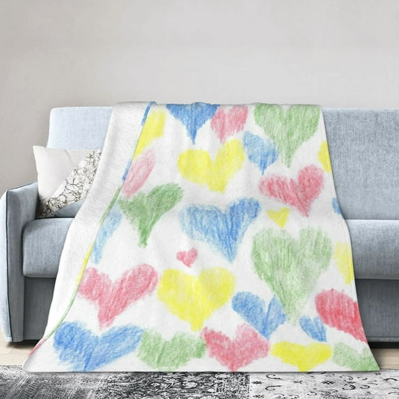 Kll Fleece Blanket Plush Throw Blanket Hand Drawn Colored Hearts,Soft Fuzzy Cozy Flannel Blanket For Couch Sofa Bed.(50"X40")