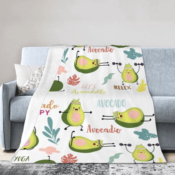 Kll Fleece Blanket Plush Throw Blanket Happy Avocado,Soft Fuzzy Cozy Flannel Blanket For Couch Sofa Bed.(50"X40")